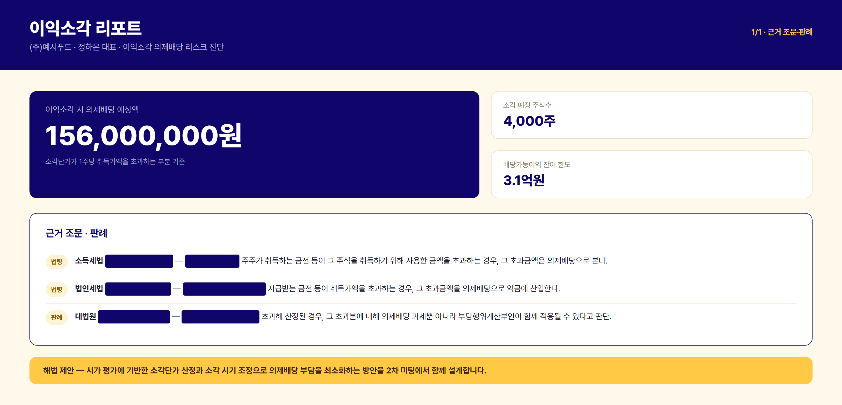이익소각 리포트 - 의제배당 근거 조문·판례 예시