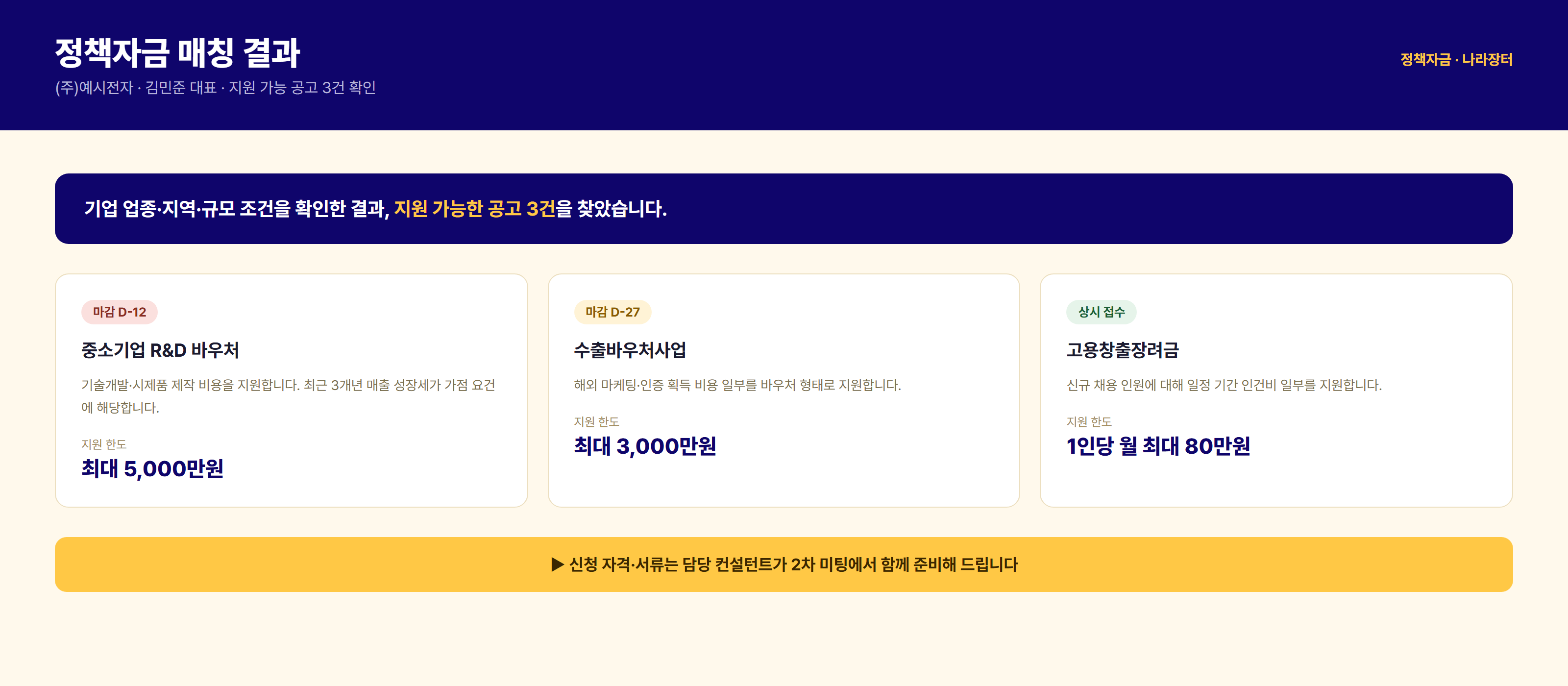 정책자금 매칭 결과 예시